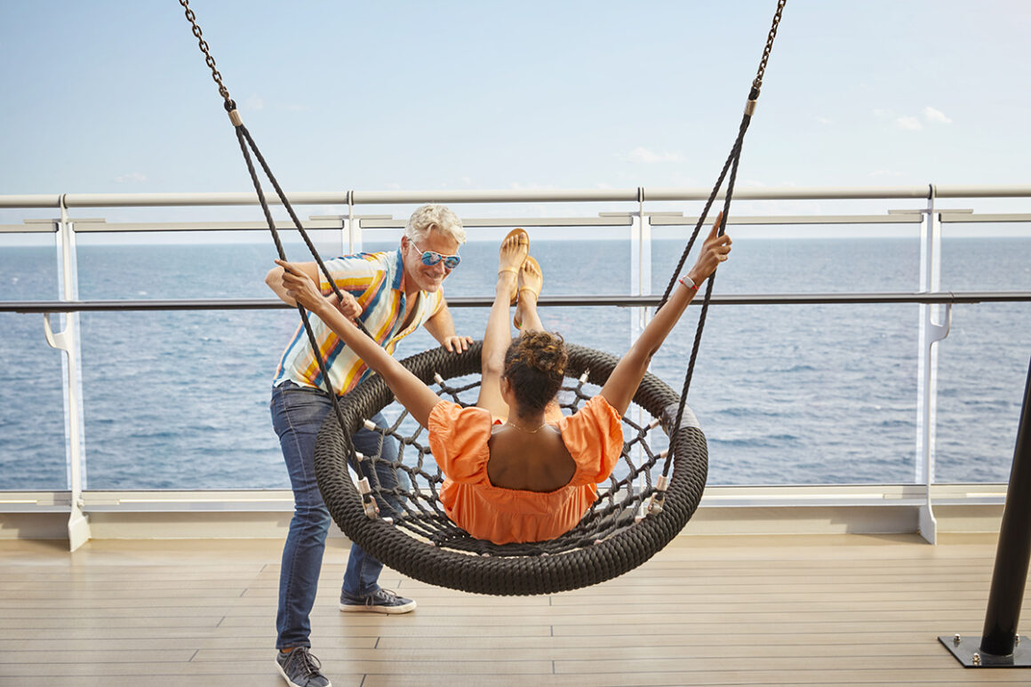 Sailors use a swing at the Athletic ClubPhotoshoot of Vitamin Sea activities by Melanie Acevedo onboard Scarlet Lady, Virgin VoyagesVitamin Sea & Project Jackson Photoshoot Cabins onboard SCLShoot Date: Sept 18-25, 2021Shoot Location: Transit from NY-BiminiUsage: Worldwide/universal unlimited rights in perpetuity for all media including 3rd party usage (Virgin Brands) for all footage and images captured during the shoot. Excluding TV + Broadcast.Talent Usage: 5 Years Worldwide/universal unlimited rights in perpetuity for all media including 3rd party usage for all footage and images captured during the shoot. Excluding TV + Broadcast.  TEAMPhotographers:Lifestyle: Melanie AcevedoCabins: Sang AnAgent: Kenna Zimmer, Sarah Laird & Good Companyhttps://sarahlaird.comCD: Christian SchraderArt Buyer / Producer: Kathy Boos